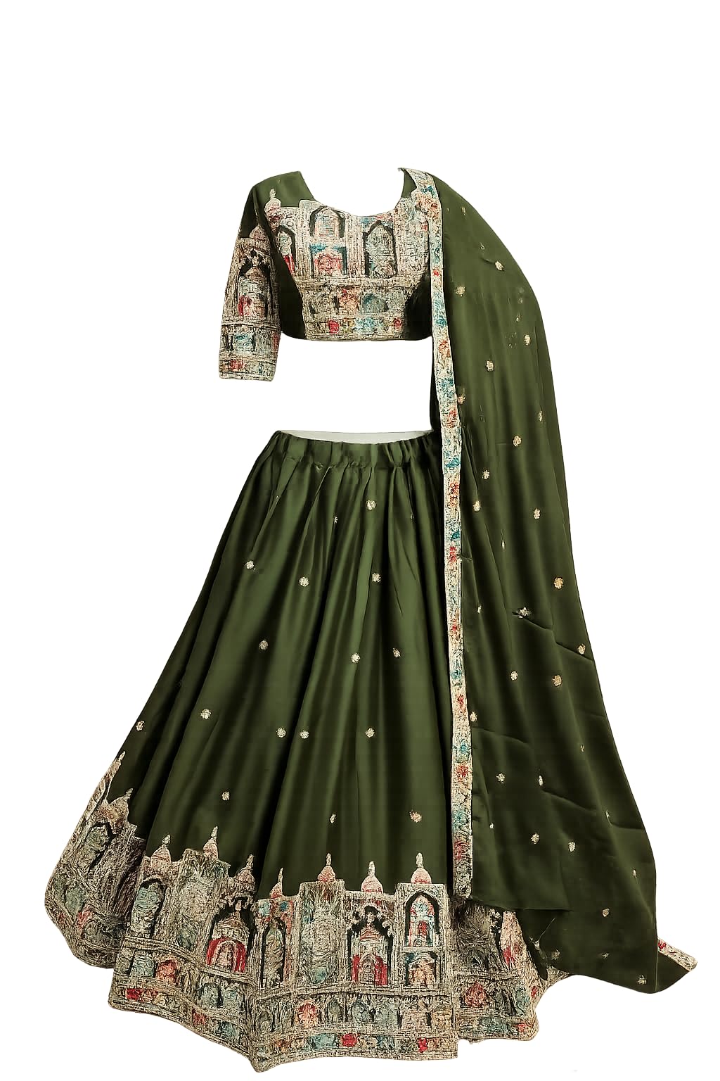 Star Georgette Sequins Embroidered Lehenga Choli with Dupatta (Green, Readymade)