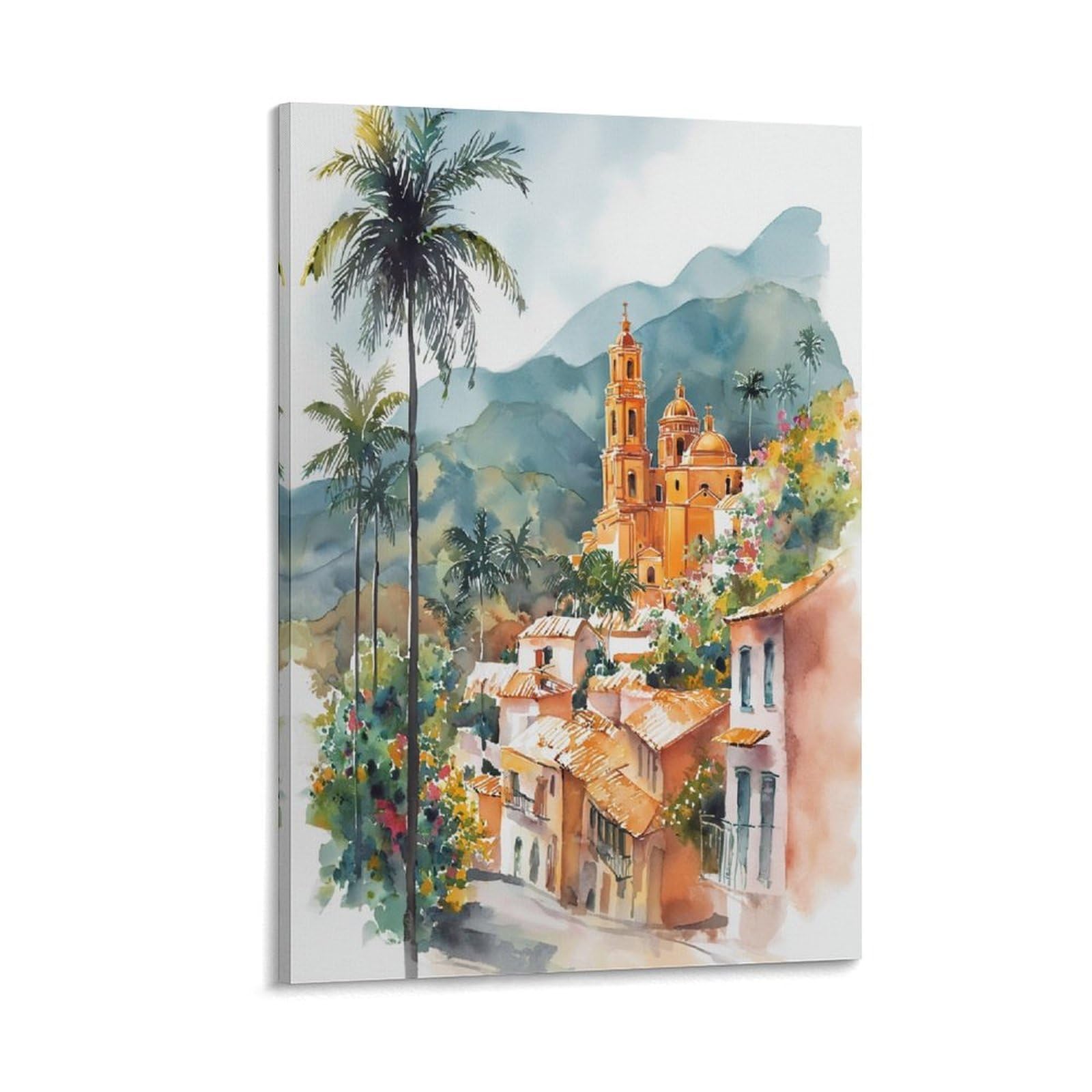 Cnaheiz Frame-Style San Salvador Watercolor Painting_ El Salvador Cityscape Travel Print 12X18inch(30X45cm) Vintage Watercolor Canvas Art