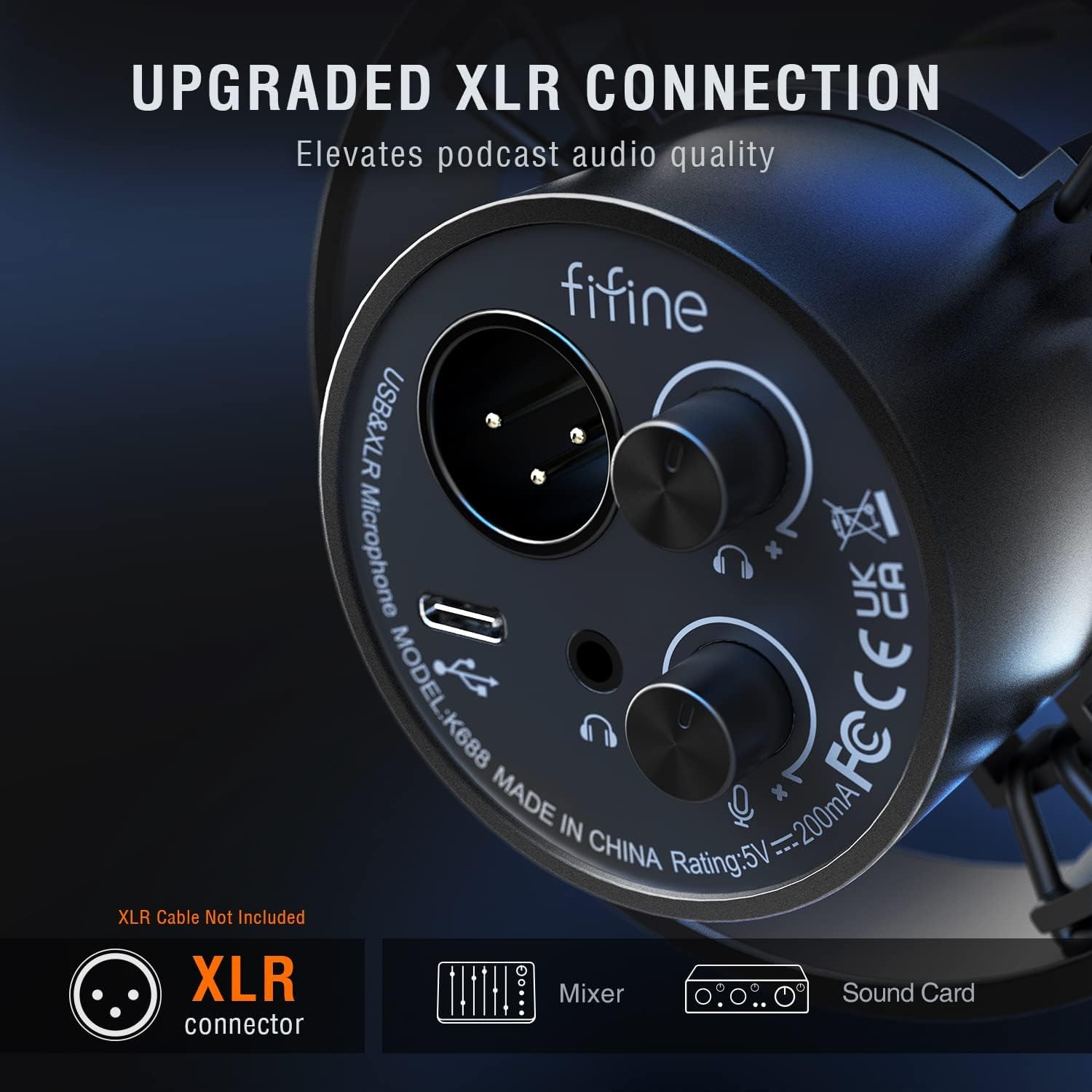 Fifine Dynamic, XLR/USB mikrofon do nagrywania podcastów PC do strumieniowego przesyłania głosu, gier, metalowy mikrofon z wyciszeniem mikrofonu, gniazdo słuchawkowe, regulacja głośności