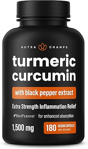 Curcumina de cúrcuma con extracto de pimienta negra de 1500 mg | 95% curcuminoides suplemento de cúrcuma extra fuerte para la salud de las