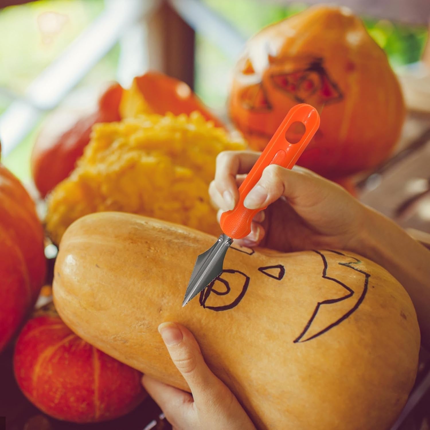 7/10 pcs Halloween Pumpkin Carving Kit - Professional Heavy Duty Stainless Steel Carving Tools for Halloween Decoration, DIY Pumpkin Carving Set Sculpting Tools with Pumpkin Stencils (10pcs) (7pcs )