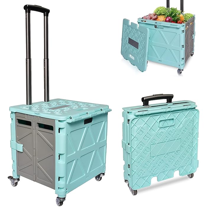 Buy 4 Wheel Folding Shopping Cart with Lid Handle,50L Collapsible