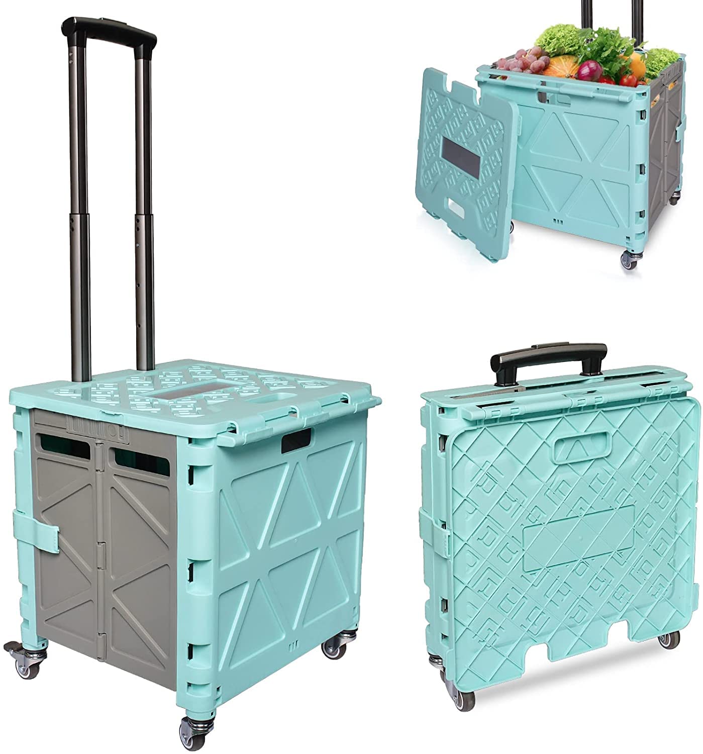 Buy 4 Wheel Folding Shopping Cart with Lid Handle,50L Collapsible