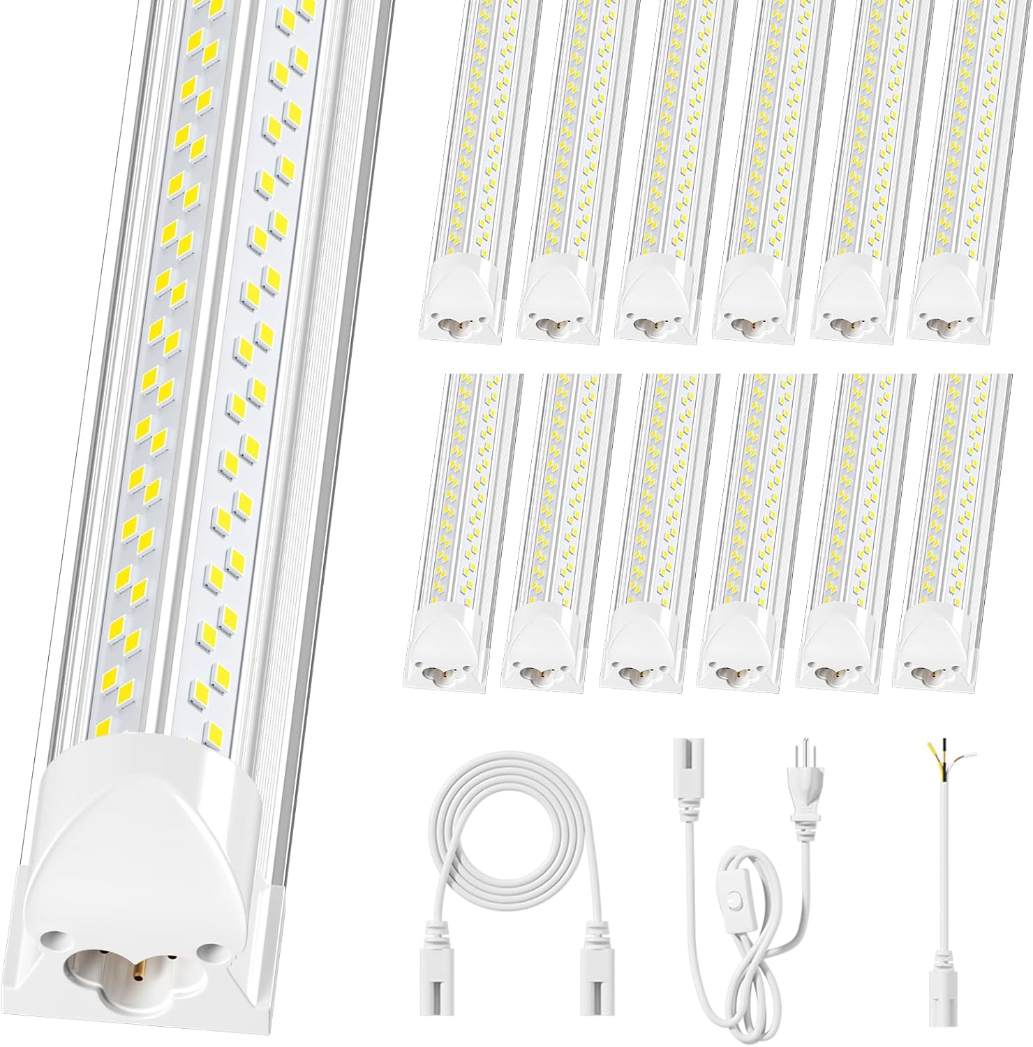 ELEKICO 12 Pack Super Bright 100w 8ft Led Shop Light, 15000lm 5000k V Shape 8' Led Shop Lights 8ft, Linkable 96" 8 Foot Shop Lights for Garage Workshop Shop Warehouse Lighting
