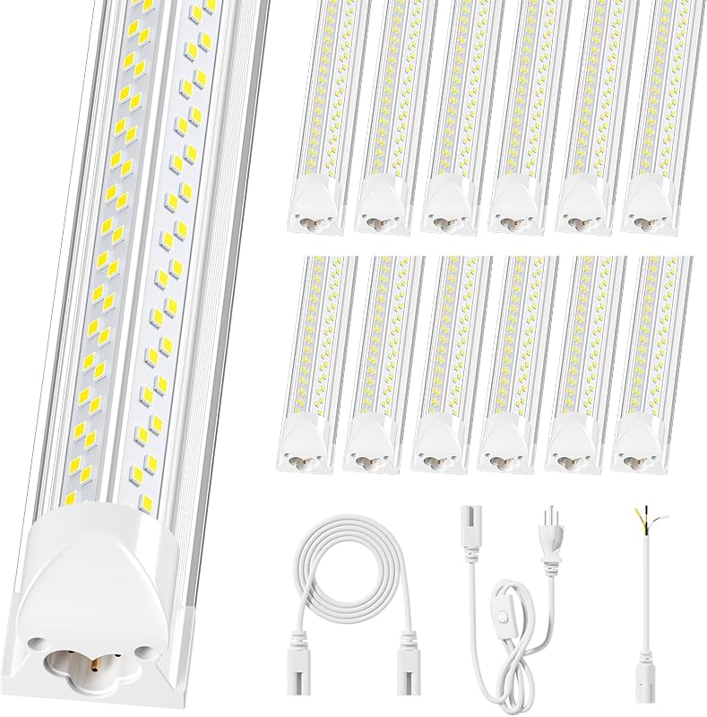 ELEKICO 12 Pack Super Bright 100w 8ft Led Shop Light, 15000lm 5000k V Shape 8' Led Shop Lights 8ft, Linkable 96" 8 Foot Shop Lights for Garage Workshop Shop Warehouse Lighting