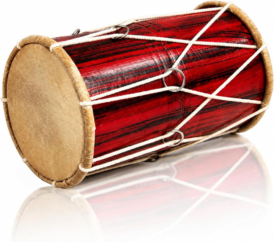Small Wooden Dholak Drum, 10 x 6 Inch, Indian Hand Percussion Instrument