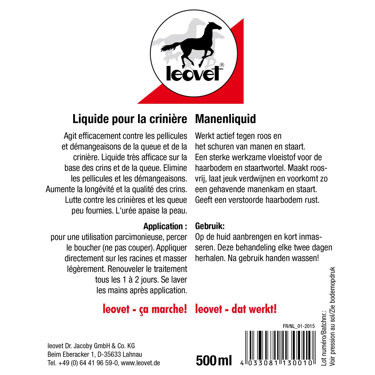 LEOVET Mähnenliquid für Pferde | 500 ml | Ergänzungsprodukt für die Haarpflege | Mit Harnstoff & Bio-Schwefelfluid