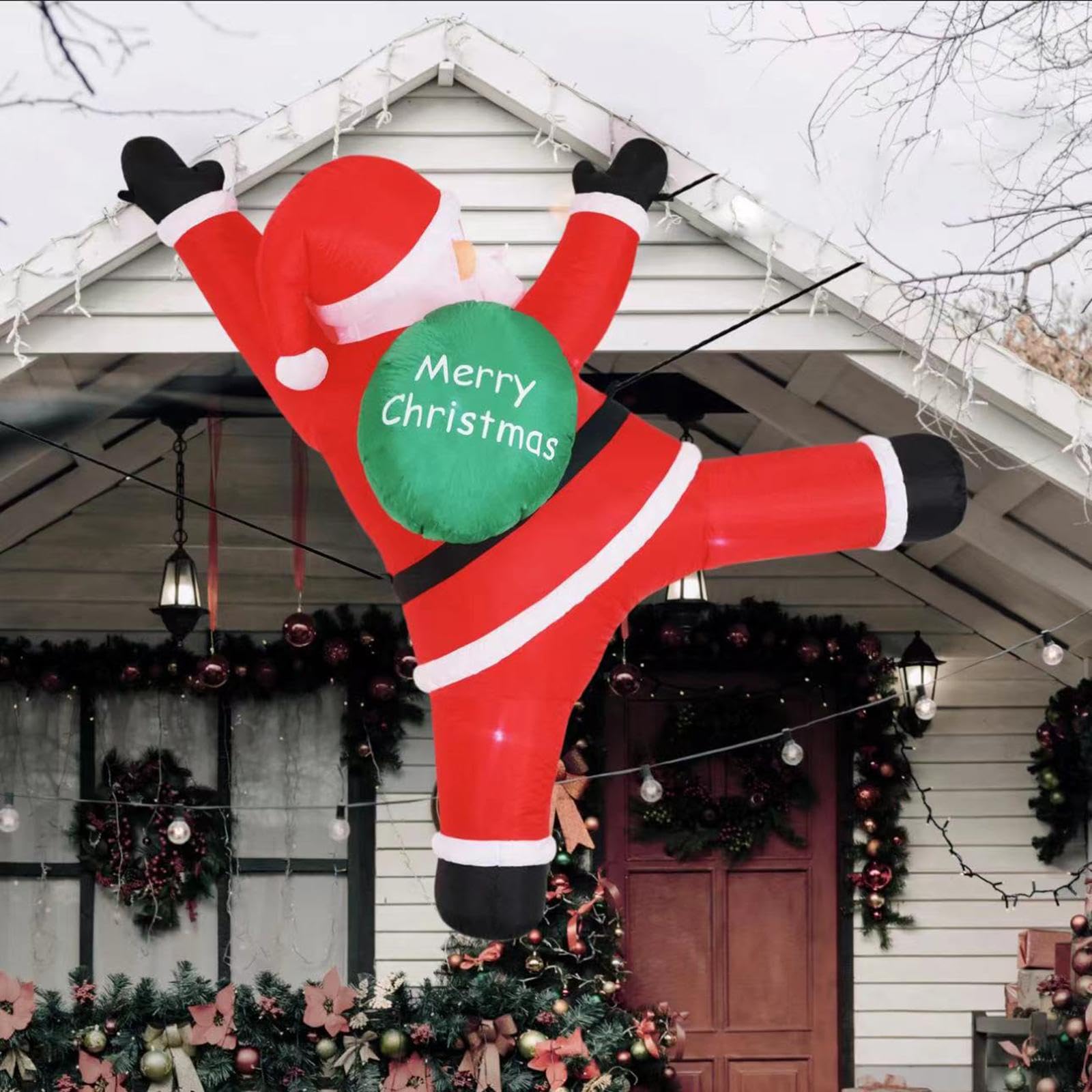 Papá Noel Inflable Colgante, Decoración Navideña, para Uso Exterior.