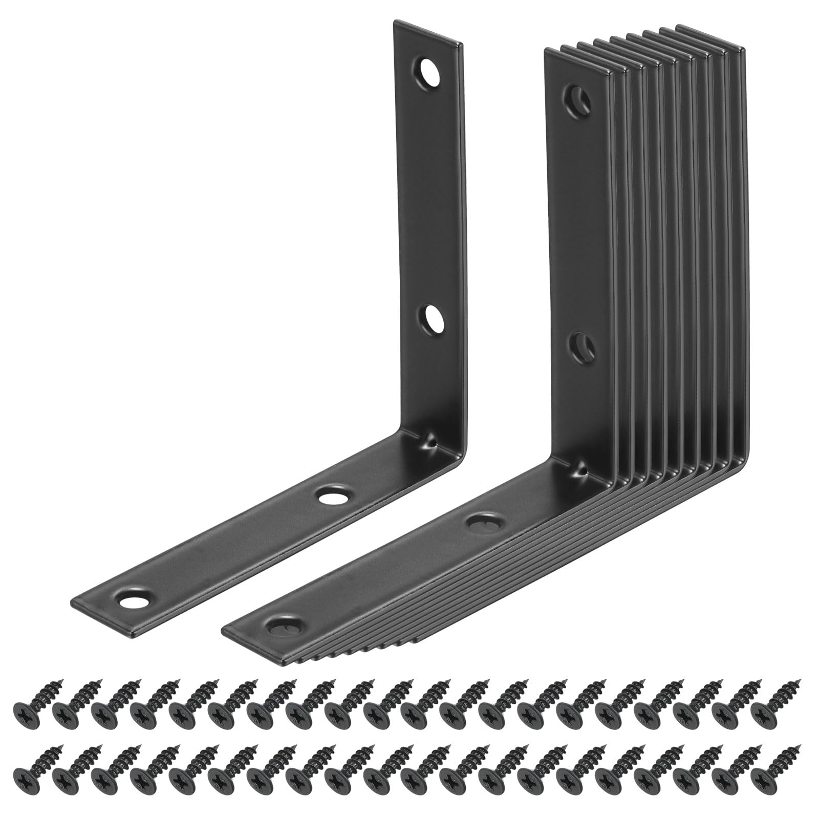 sourcing map 24 Set l Corner Bracket Corner Brace Metal Joint Right Angle Brackets Fastener with Screws for Wood Shelves, Black, 3.15"x0.59"x3.15"