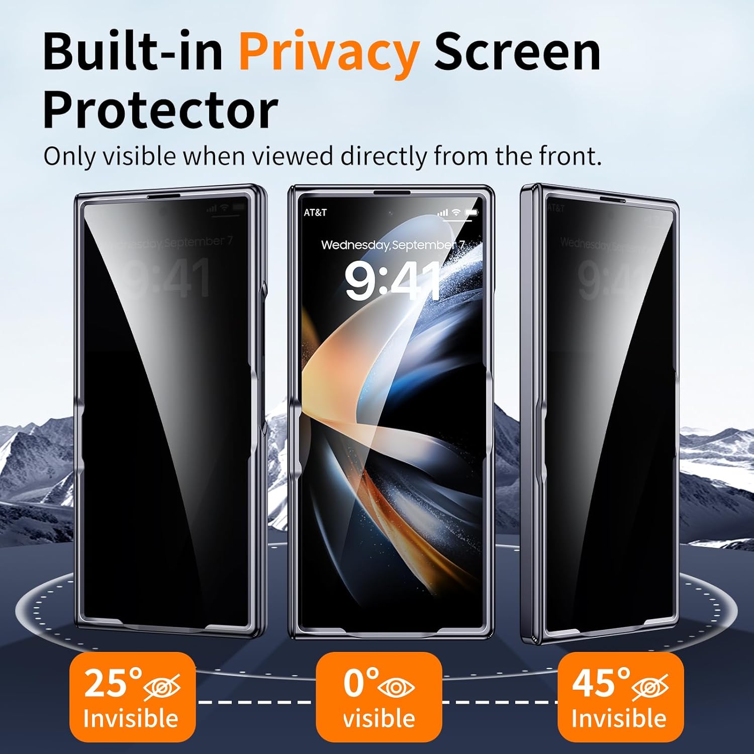 for Galaxy Z Fold 7 Case Clear with Privacy Screen Protector [Hinge Protection],Fit for Magsafe,Magnetic Kickstand & Ring Holder for Samsung Zfold 7 Case Black