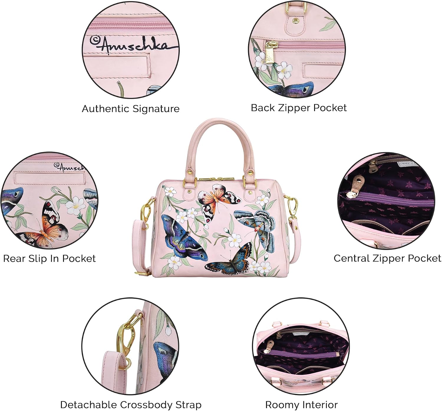 Anuschka Women's Hand-Painted Genuine Leather Zip Around Classic Satchel