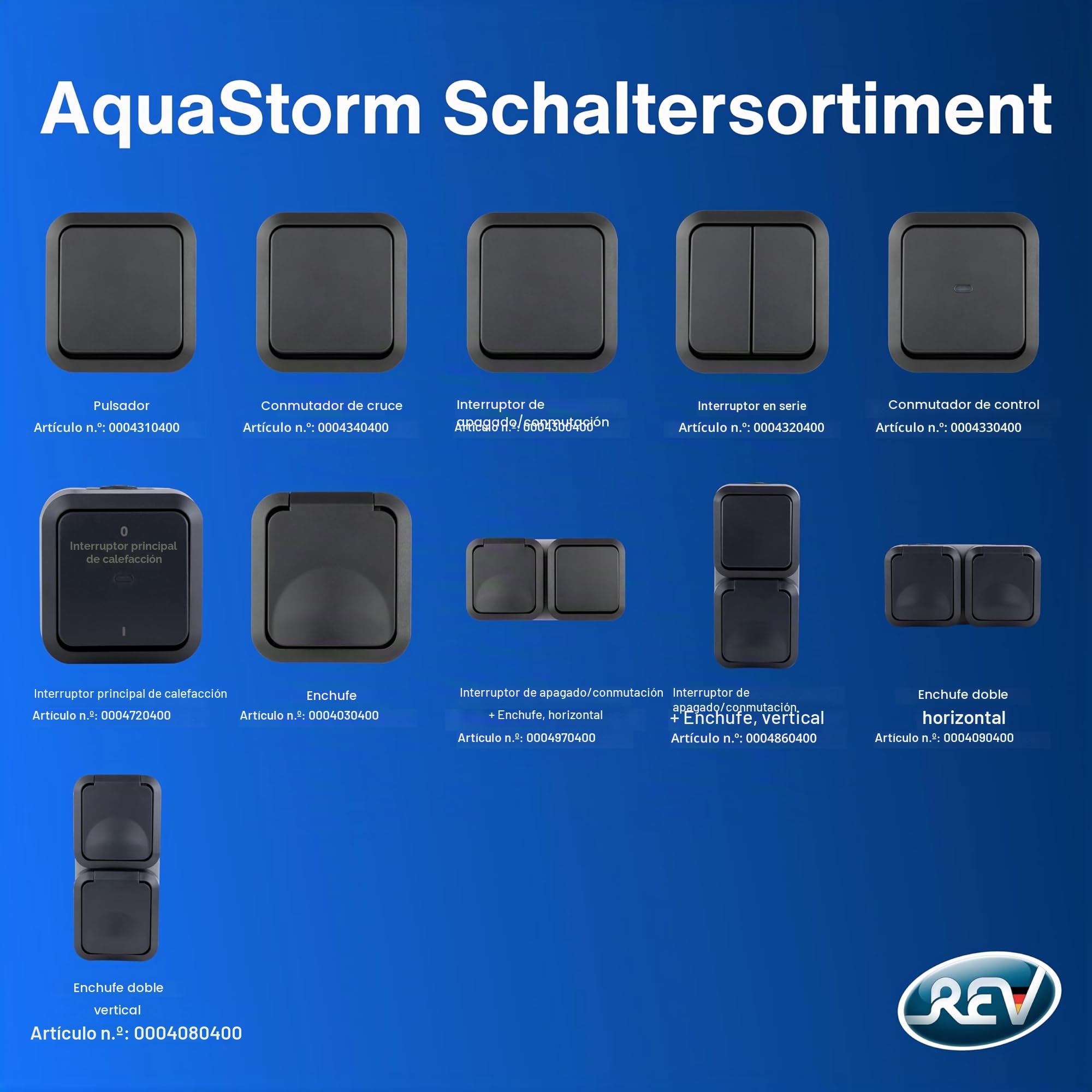 REV 0004860400 AquaStorm Socket - Interruptor A/W Combi, IP55, montaje en superficie, vertical, antracita