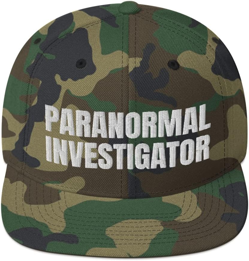 Paranormal Investigator Ghost Hunter Hunting Flatbrim Flat Brim Snapback Hat Cap Green Camo