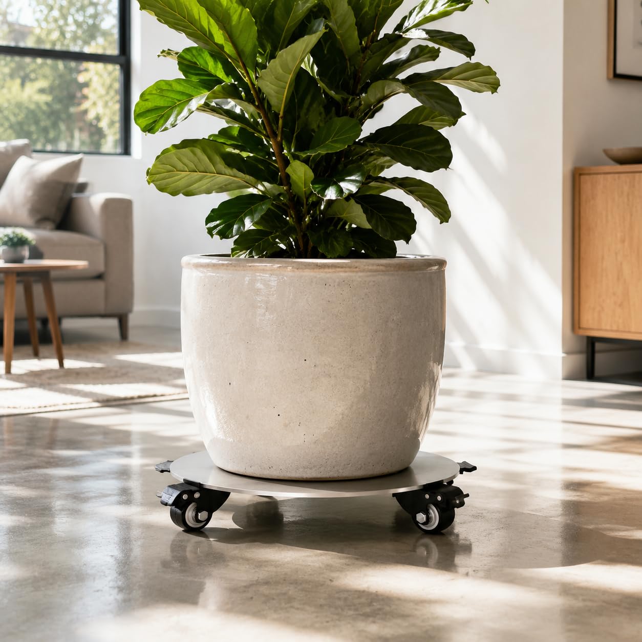 Carrello vasi Acciaio Inox Mobile, Acciaio inox 201, Ø45cm, 5 ruote