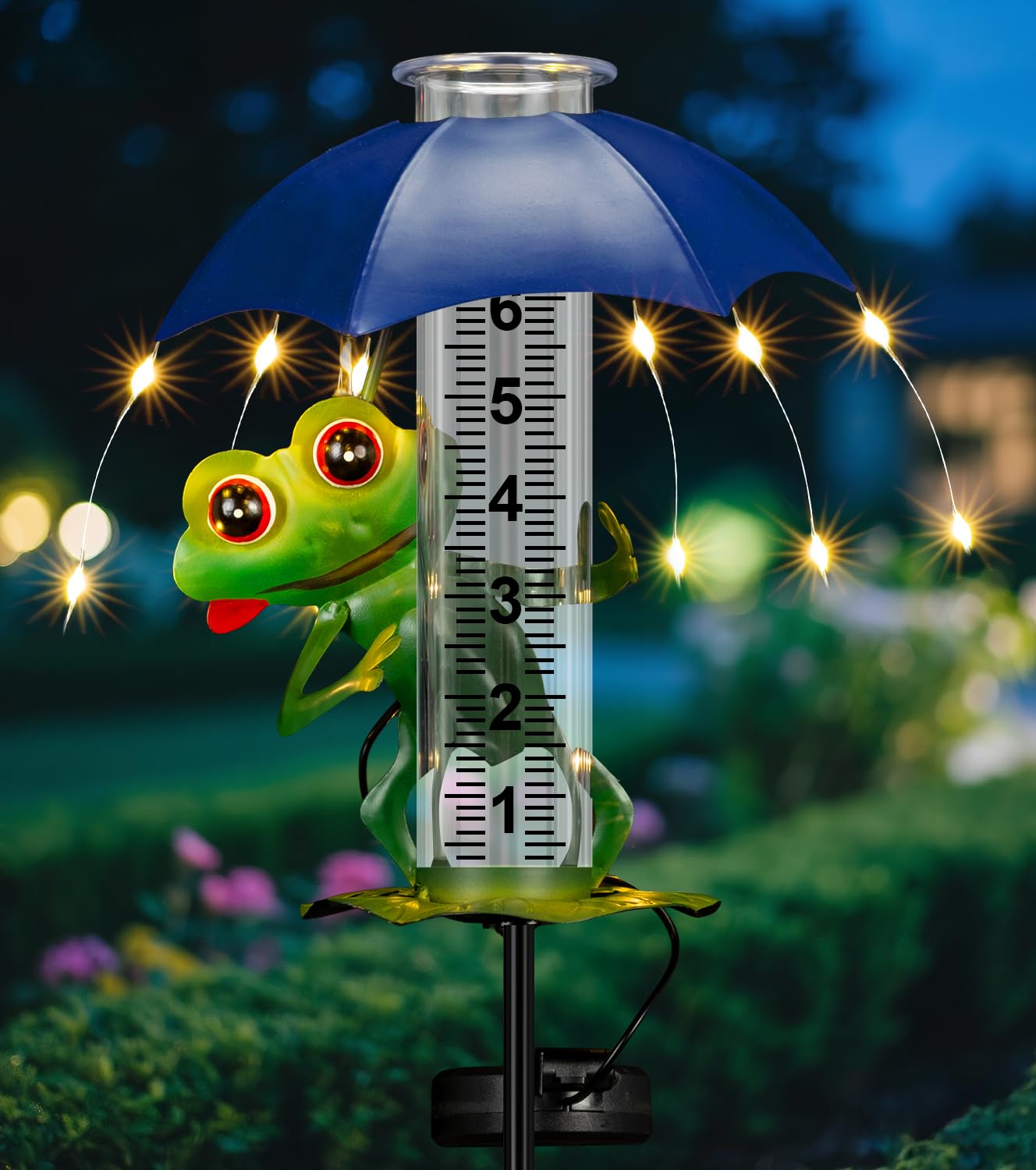 Regenmesser für den Außenbereich, Frosch, dekorative Regenmesser mit LED-Solarleuchten, Hofdekoration, Regenmesser im Freien, beste Bewertung, Gartenstatuen, Frosch-Geschenke für Frauen