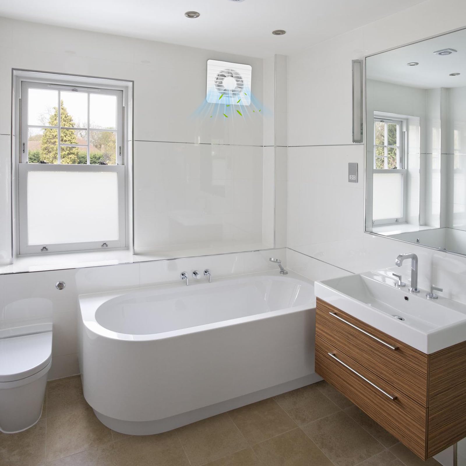 Aspiratore Bagno,100mm 4" Ventola Aspirazione con Telecomando a 5 velocità,Estrattore Aria con Valvola Antiriflusso per Bagno,WC,Cucina,Garage,Portata Massima 100m³/h,IPX4,150X150X95mm