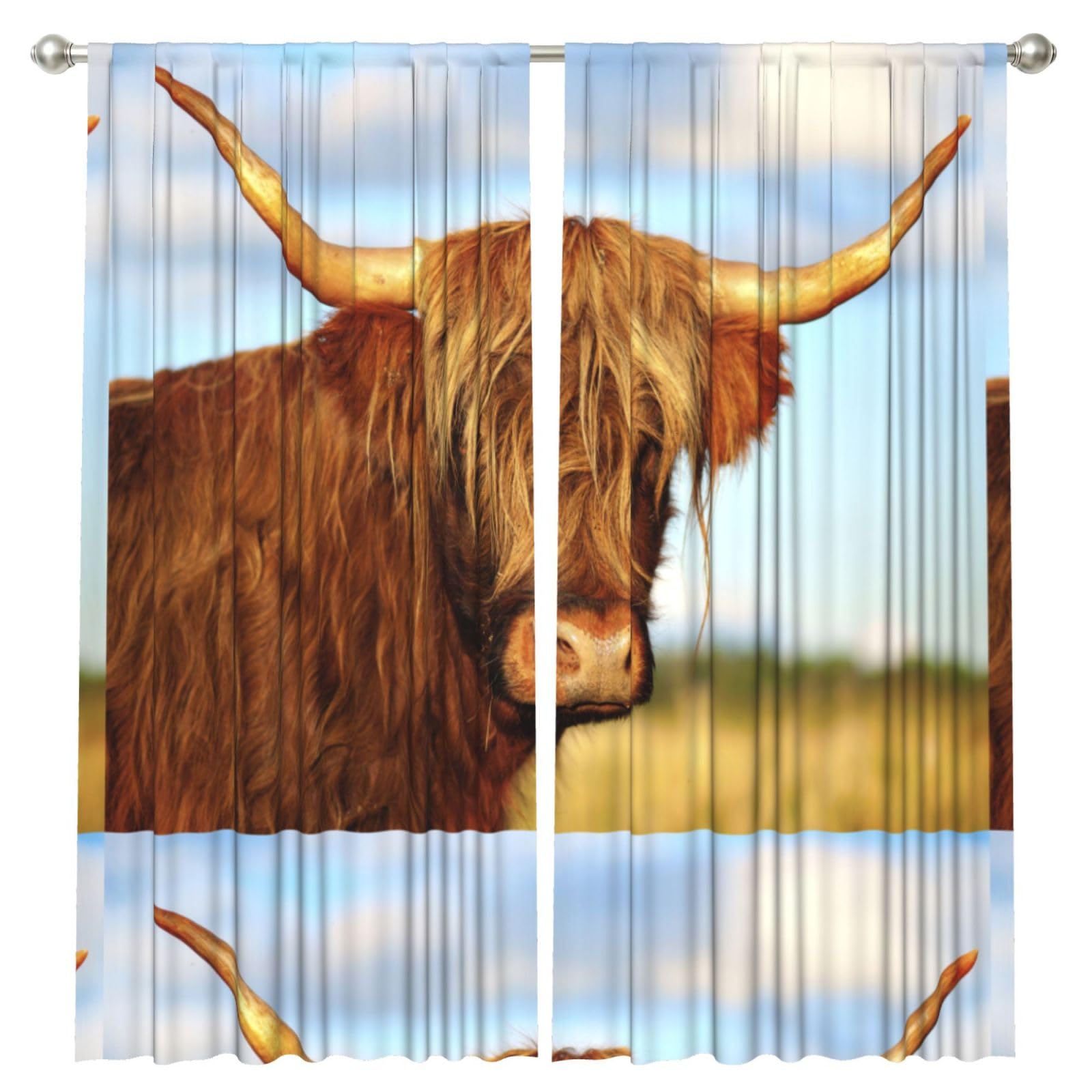 InOmak Highland Cow Printed, 2 Panels Window Curtains 52 x 84 Inch Blackout Curtains for Living Room Bedroom
