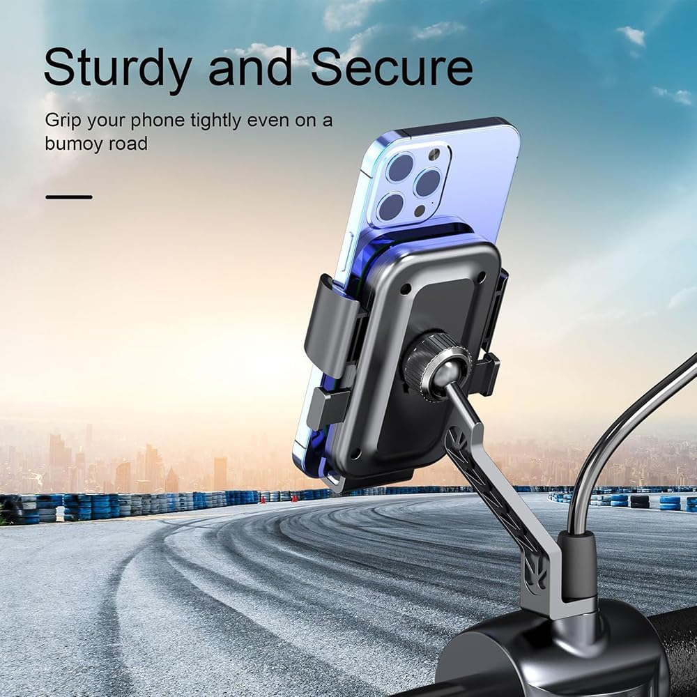 Glangeh Bike Mobile Stand | Universal Handlebar/Mirror Mount Phone Holder for Bikes & Scooters | 360° Rotatable & Shock-Absorbent Clamp | Fits 4.7″-7.2″ Smartphones (Black) — Amazon image 3