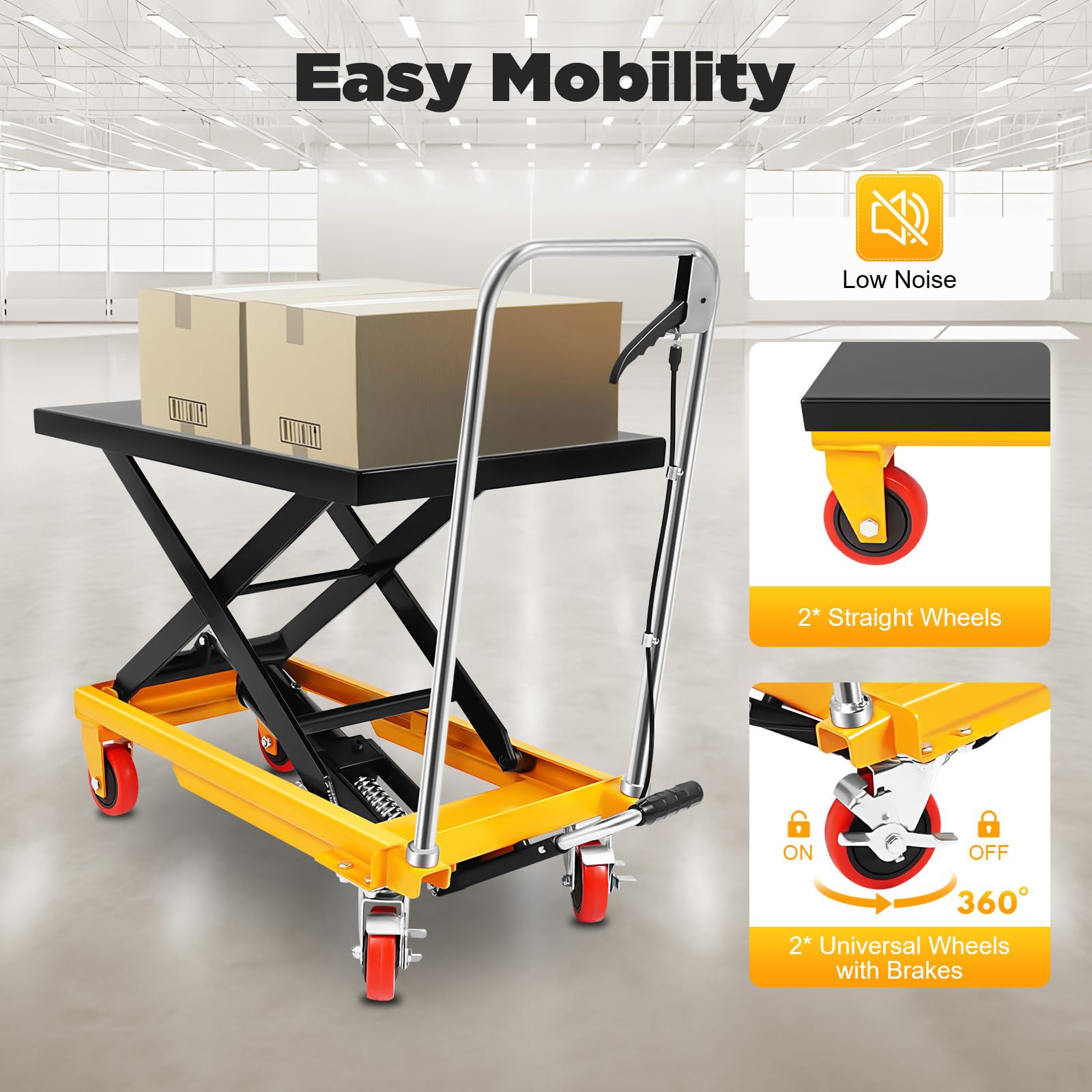 Mesa elevadora hidráulica de tijera, capacidad de 226,8 kg, carretilla elevadora hidráulica de tijera con 4 ruedas, carro hidráulico manual para manejo de material