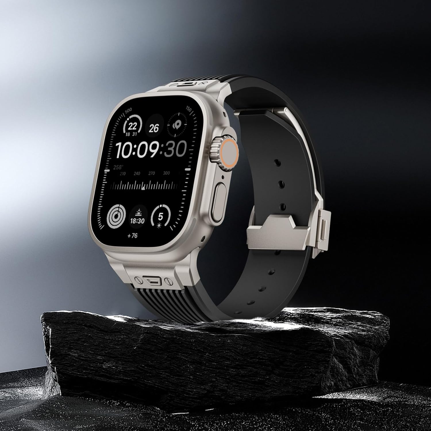 Rugged Silicone Band for Apple Watch Ultra Band 49mm 46mm 45mm 44mm 42mm for iWatch Ultra Series 10 9 8 7 6 5 4 3 2 1 SE Ultra 2 (Black, 44mm/45mm/46mm/49mm/42mm(series 3)
