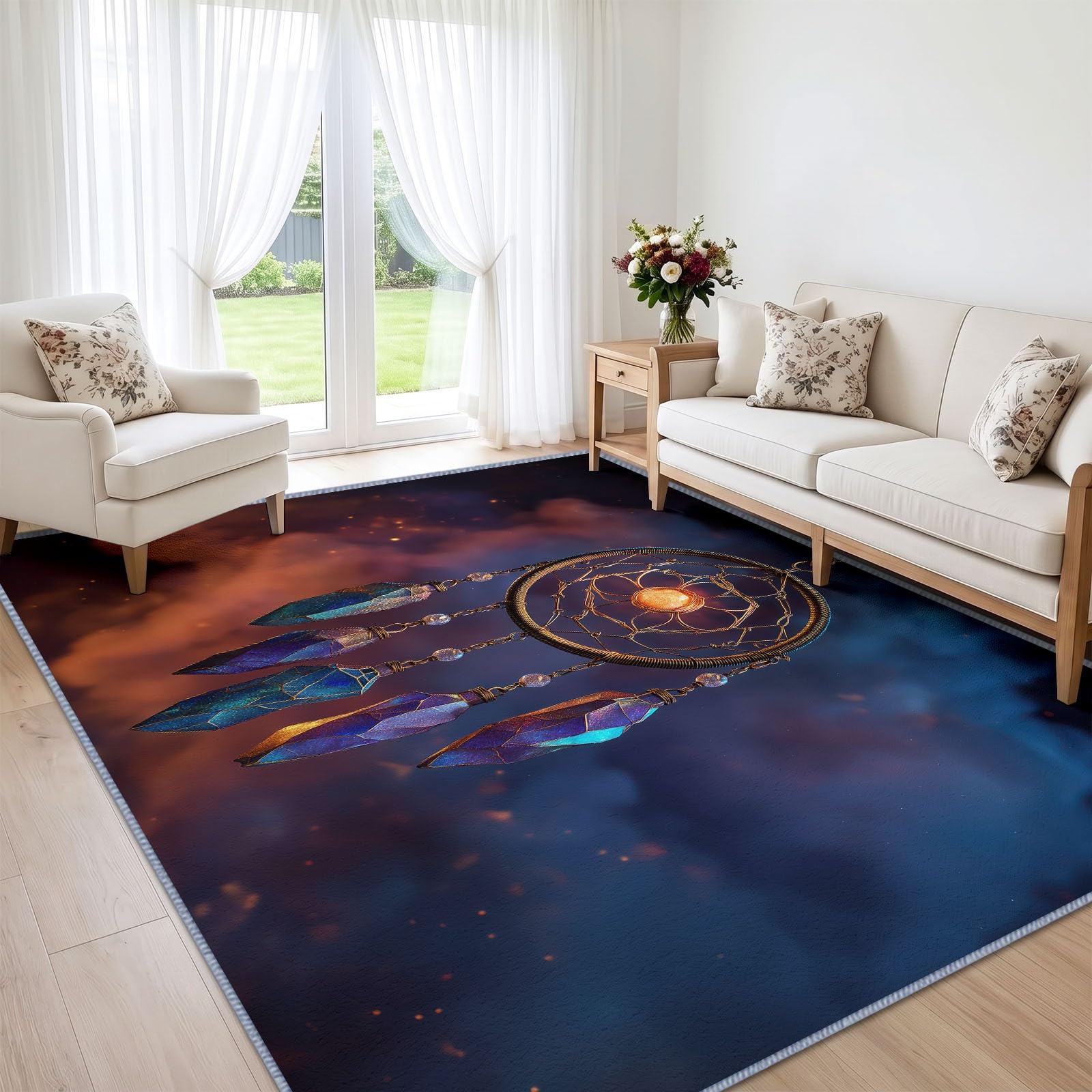 Generisch Universum Traumfänger Kurzflor Teppich 240 x 300 cmweich pflegeleicht, Bohemian Sternenhimmel Waschbarer Teppich rutschfest Kurzflorig Weich für Wohnzimmer Schlafzimmer Esszimmer