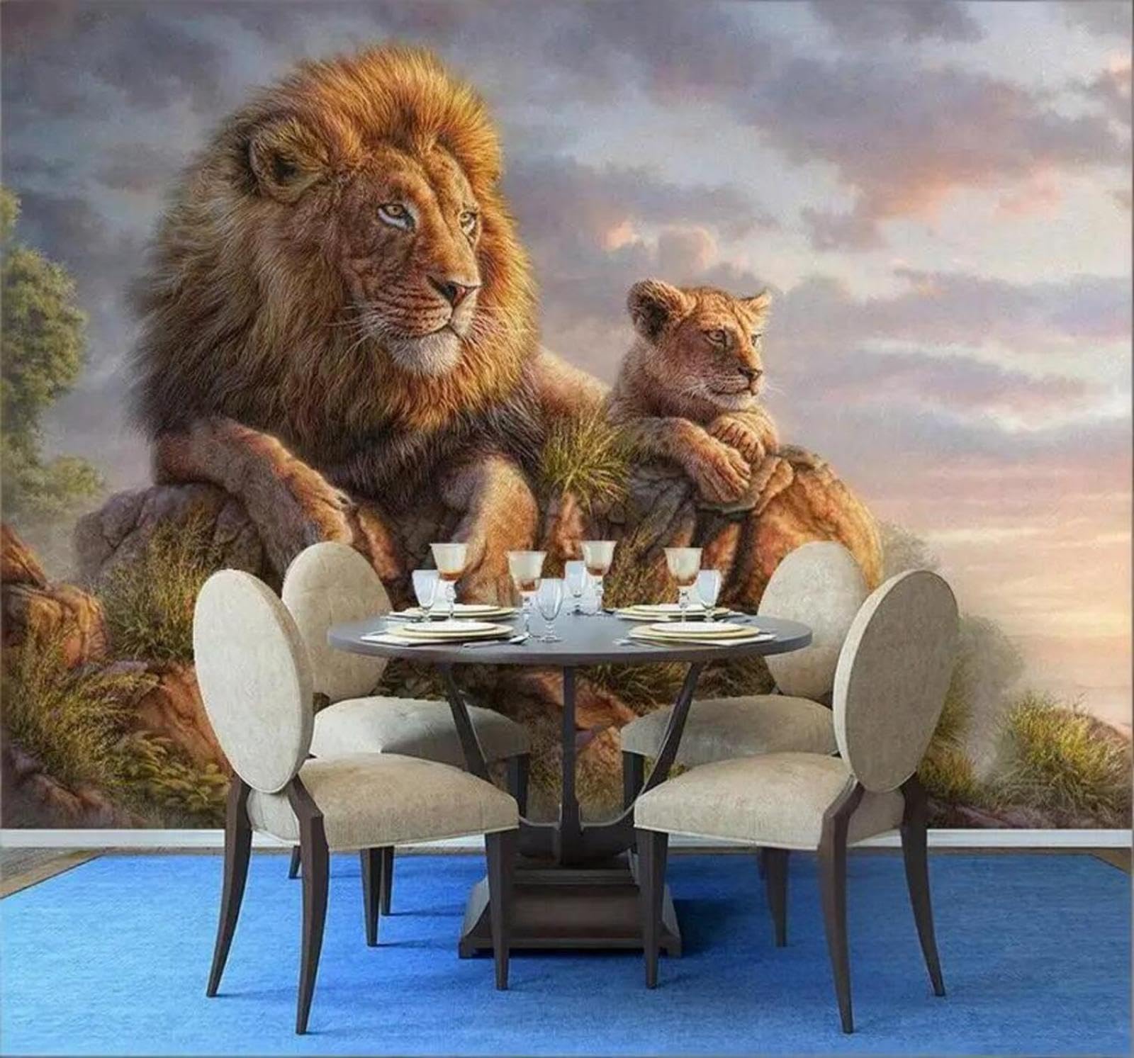 Wallpaper-3D-Xlm 300Cm×210Cm(B×H) Beautiful Sky Animals Lion Unique 3D Wallpaper Easy Install Feature Office Living Room Sofa Bedroom Tv Background Wall Decoration-300Cm×210Cm