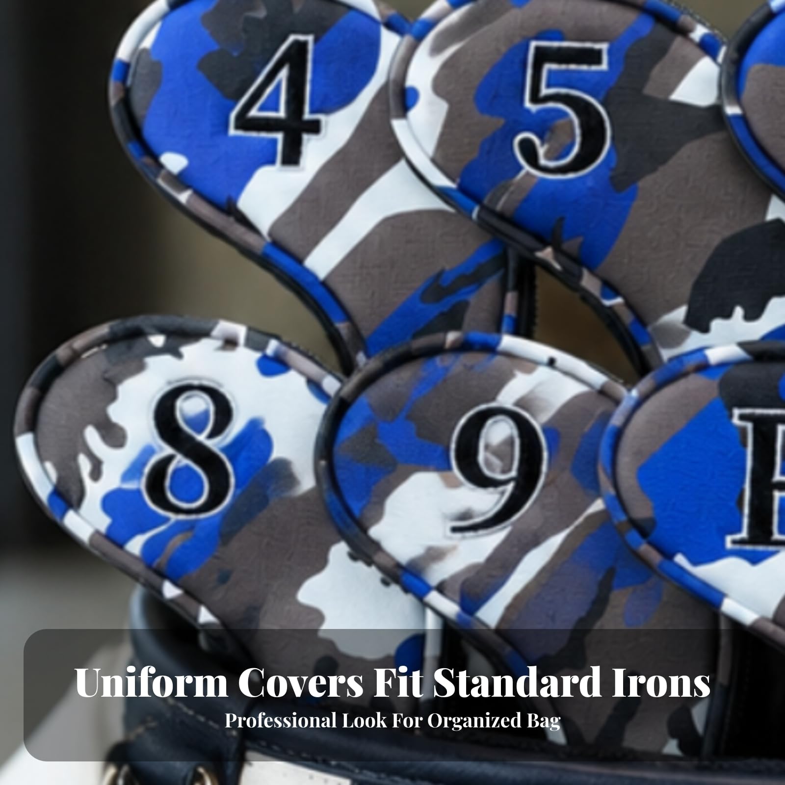 Golf Schlägerhaube Set Eisenhauben Schlägerkopfhauben Headcover mit Reißverschluss PU Fleece Schutz Kratzfest Leise Kennzeichnung Beidseitig für Golfplatz Training Turniere Clubtasche