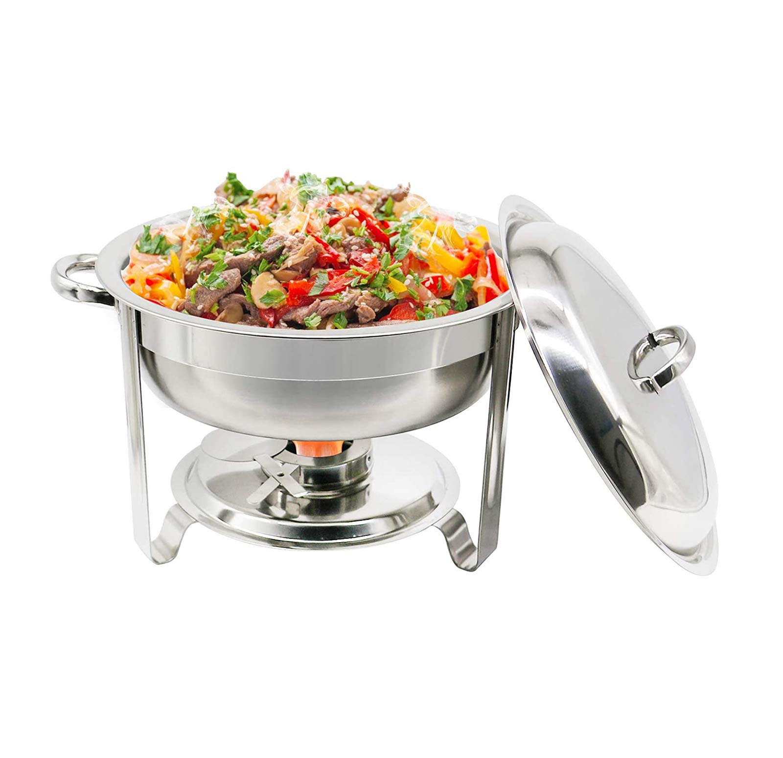 Chafing Dish Rotondo in Acciaio Inox, con Coperchio, scaldavivande, Buffet, per Feste, ristoranti, Forniture per Catering