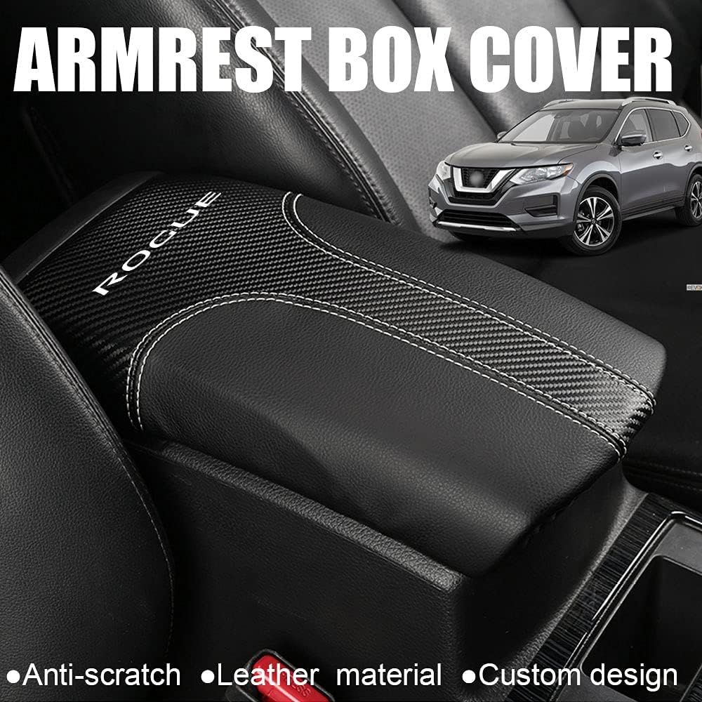 XITER Car Armrest Cover Saver, 1 Pc Center Console Leather Pad Fit for Nissan Rogue 2014-2020, 2017-2022 Rogue Sport Central Console Armrest Box Protector Interior Accessories (Carbon Fiber+Black)
