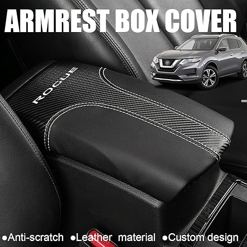 Miniatura 9 de XITER 1 funda de cuero para reposabrazos de consola central con bolsillos laterales para Nissan Rogue 2021 2022 2023 accesorios (costuras negras)