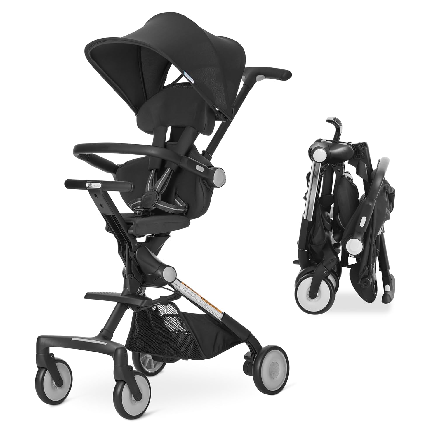 Evolur Velo Rider Travel Stroller – Compact, Lightweight Umbrella Stroller for Toddlers 6–36 Months, One-Hand Fold, Footrest, Rear Platform, 5-Point Harness, Portable & Travel-Friendly