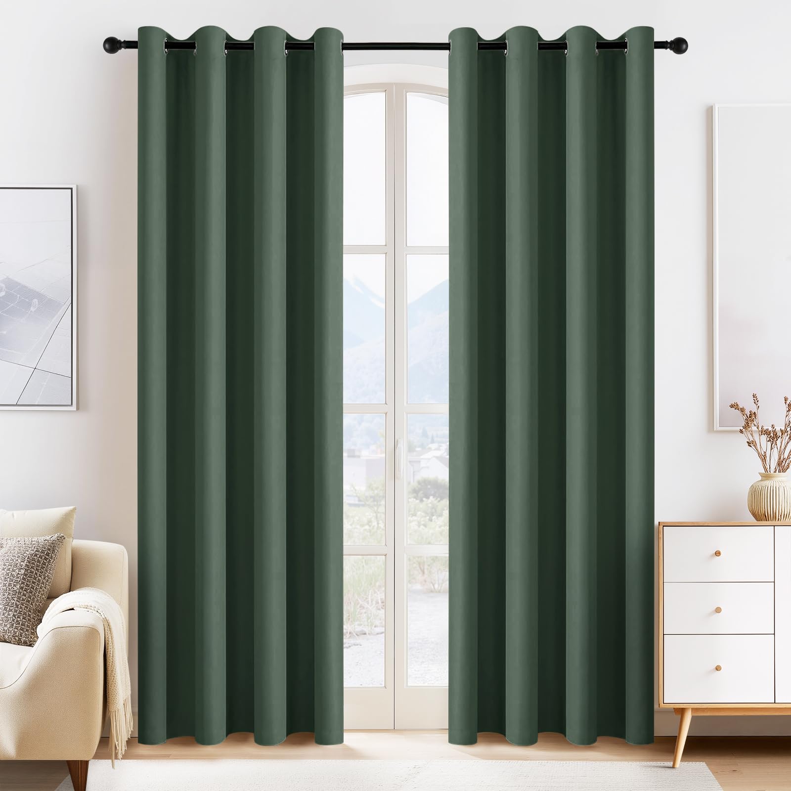 PONY DANCE Dark Green Blackout Curtains 80 inch Long 2 Panels Set, 55x80