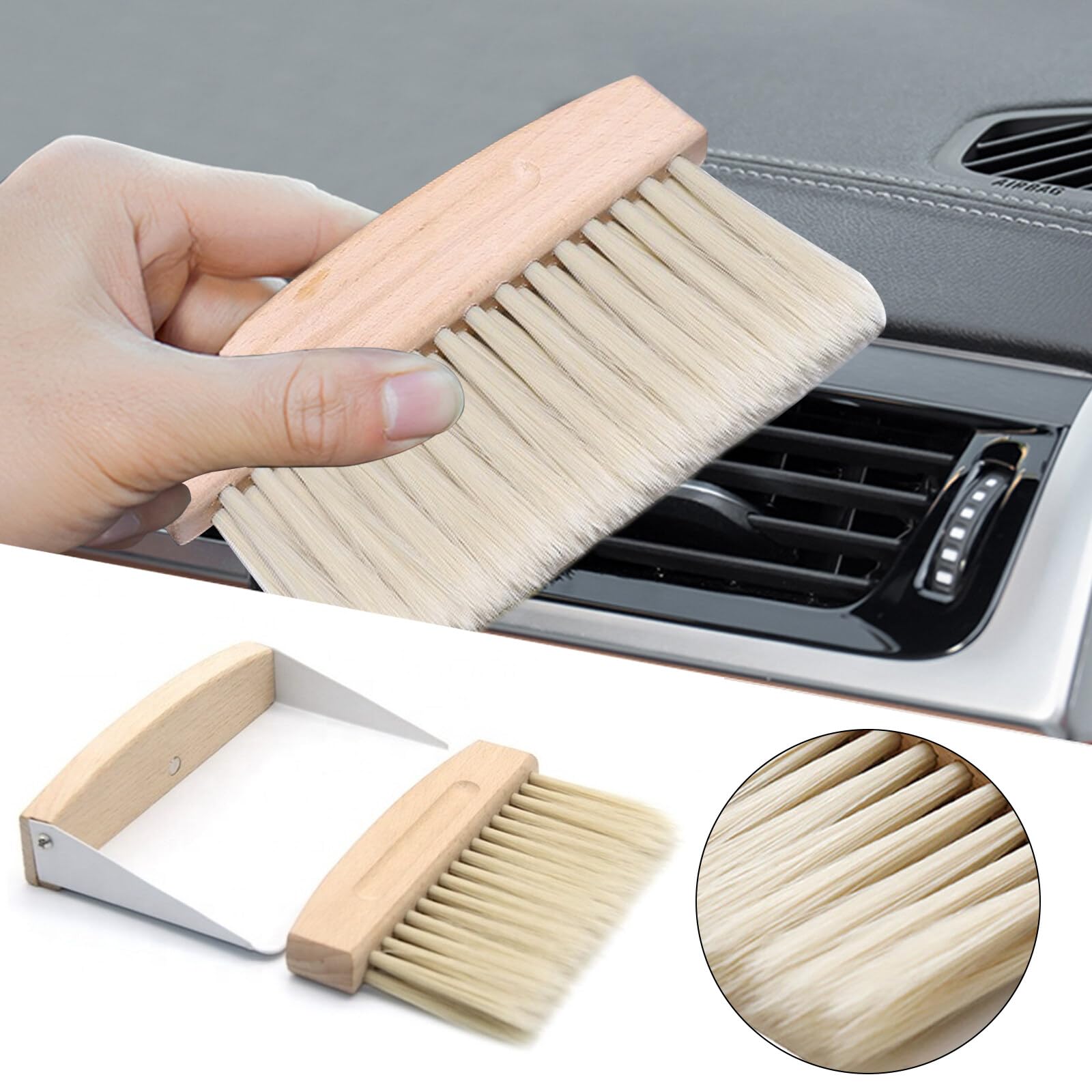 Aicharynic Ensemble Balai + Pelle De Table En Bois – Mini Balayette Et Ramasse-Miettes Aimantée – Idéal Cuisine, Bureau, Camping – Poils Nylon Denses