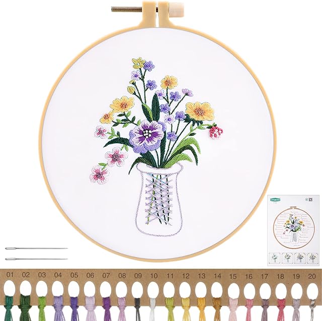 MWOOT DIY Embroidery Full Series Kits are Suitable for Adult Beginners, Flowers Cross Stitch Kits, 20 cm Embroidery Hoop and Needle Thread