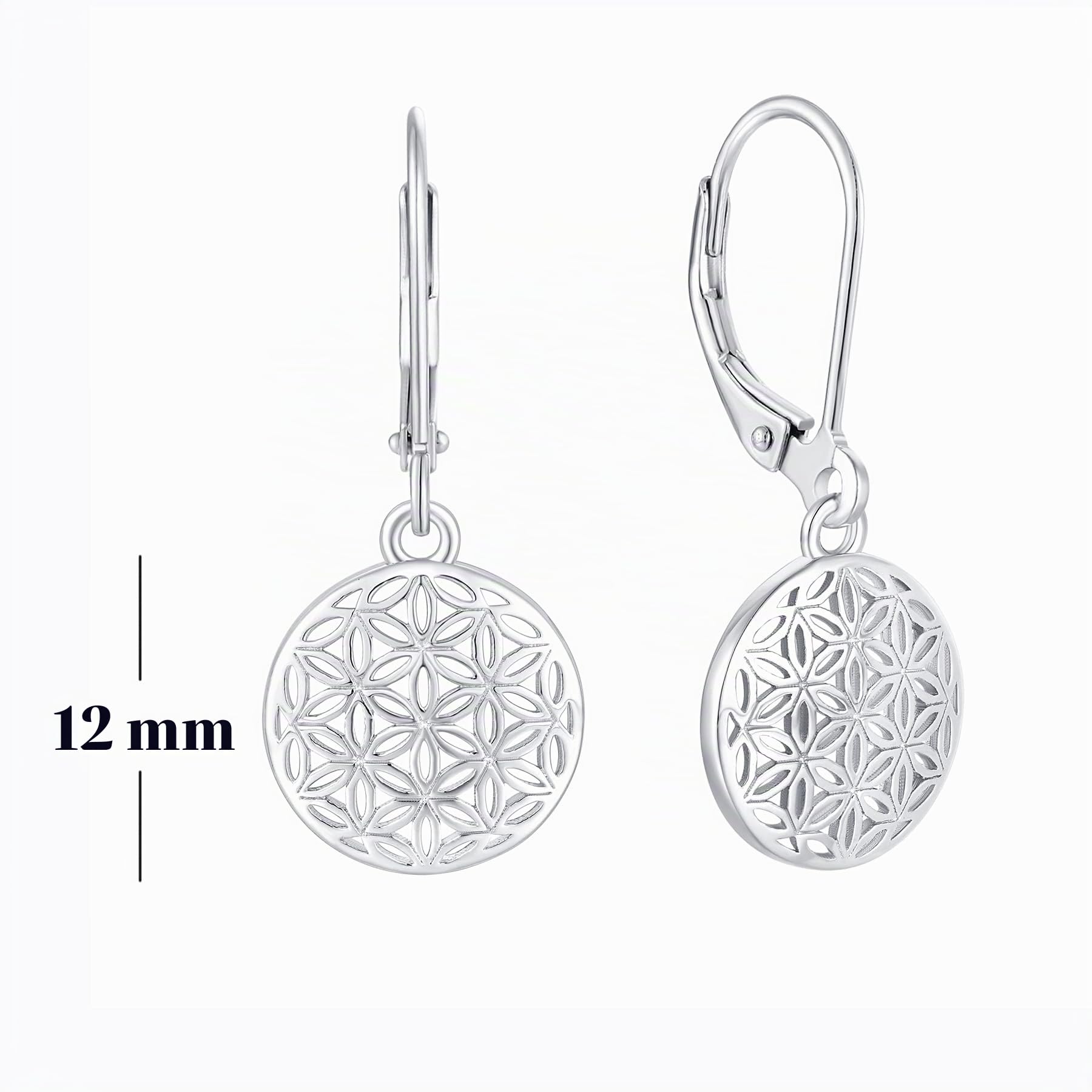 JO WISDOM Damen Ohrhänger Lebensblume silber 925 Blume des Lebens Ohrringe Hängende mit Weißgold plattiert,Schmuck für Frauen