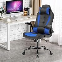 Vista 35 de Silla de oficina de piel sintética, silla de juegos de escritorio, respaldo alto, altura ajustable, silla de computadora con soporte lumbar trasero