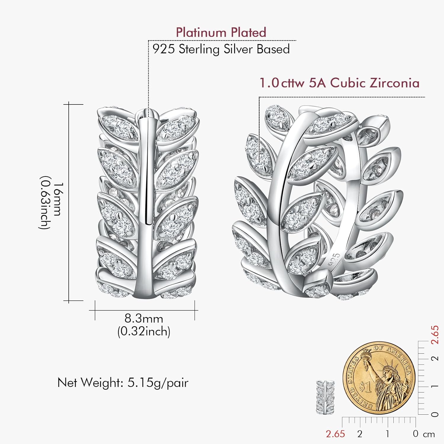 DAYBYDAY Huggie Earrings for Women 925 Sterling Silver Cubic Zirconia Gemstone Small Hoop Earrings, Leaf/Butterfly Cross/Huggie Hoop Earrings Anniversary Birthday Valentines Jewelry - Image 6