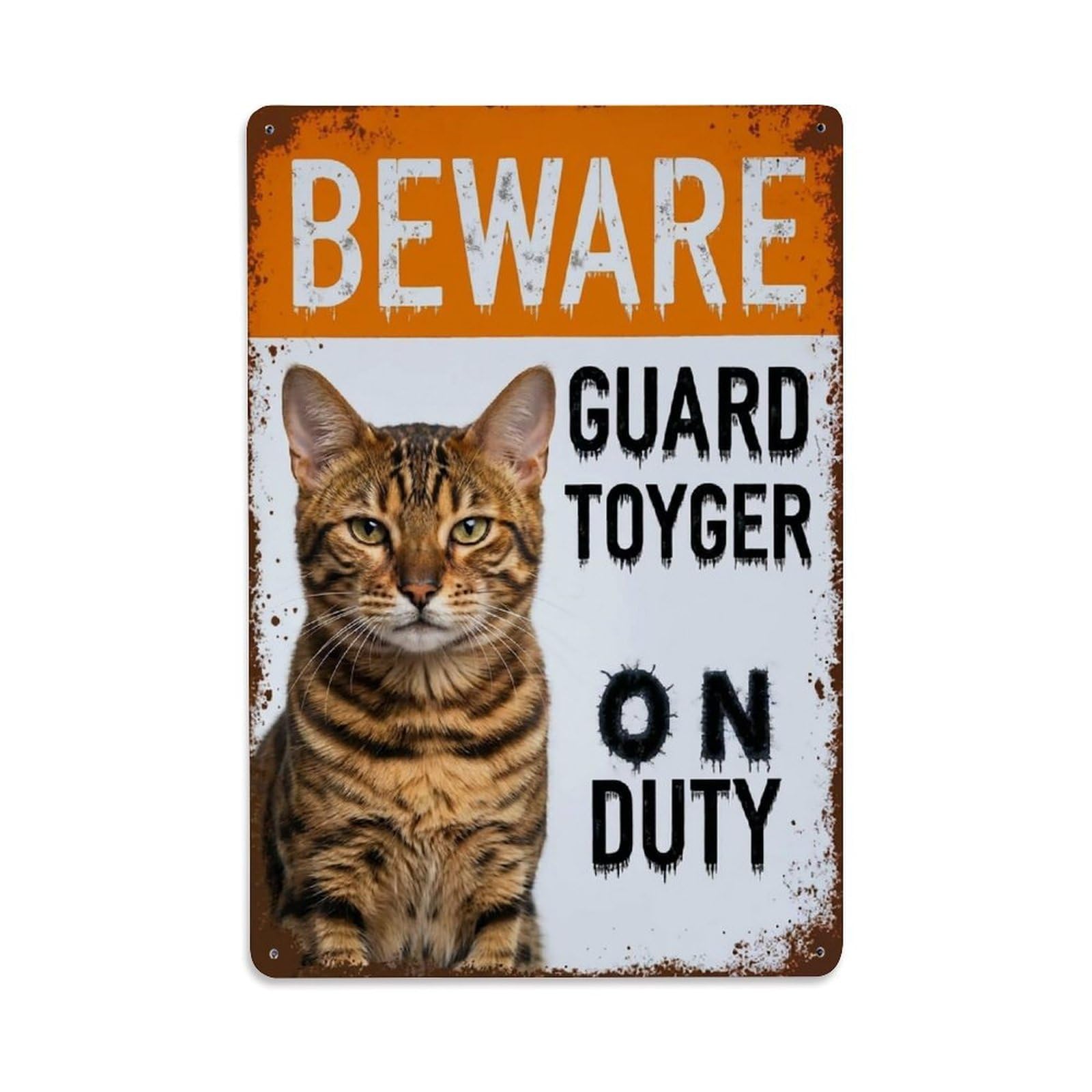 Vintage Funny Toyger Guard Beware of Cat Garden Metal Tin Sign Plaque Wall Decor for Cafe, Club Bar, Office, Garden Metal Poster 8x12Inch