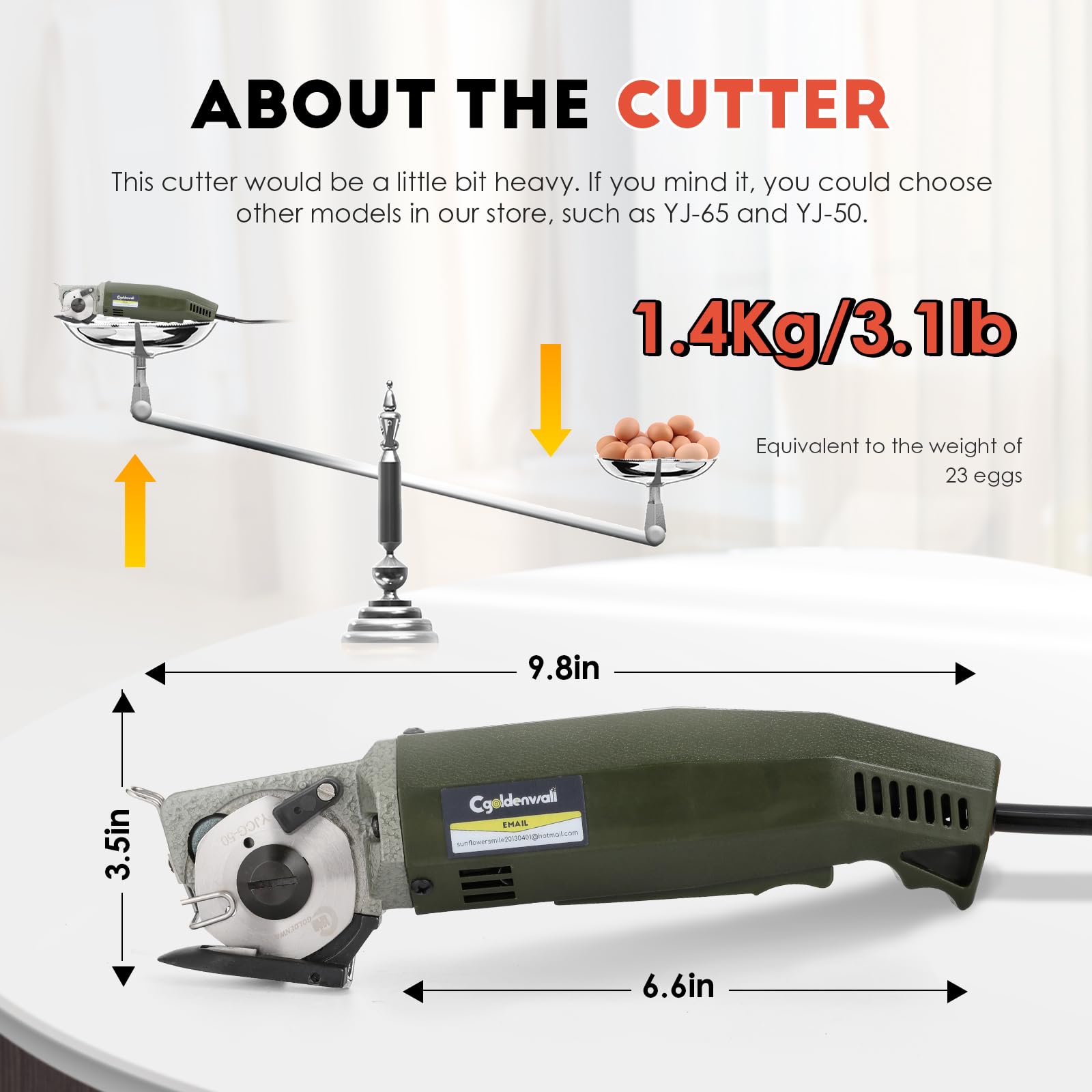 CGOLDENWALL Coupe-Tissu Electrique YJ-50, Lame 50mm, Textile Cuir | 2400RPM, 20mm Epaisseur Coupe Max, Lame Remplacable, 220V