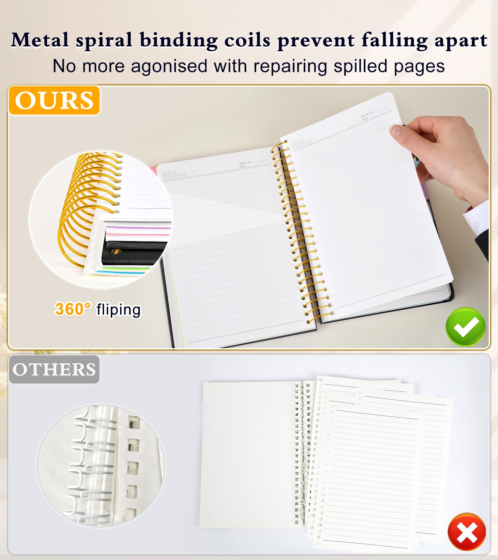 Cuaderno de 5 asignaturas a rayas con pestañas divisoras de bolsillo extraíbles, cuaderno en espiral de 240 páginas de 8.5 x 11 pulgadas, cuaderno rayado para mujeres, cuadernos de tapa dura para el
