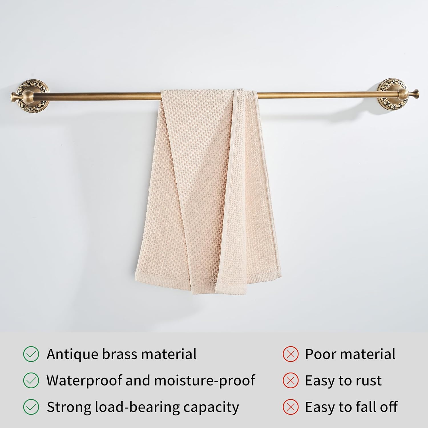 Antique Bronze Brass Towel Bar,Adjustable 15.5 to 27.5 Inch Bath Towel Bar Rack for Bathroom Towel Holder, Wall Mounted Bathroom Hardware Accessories,Pattern Carving Design