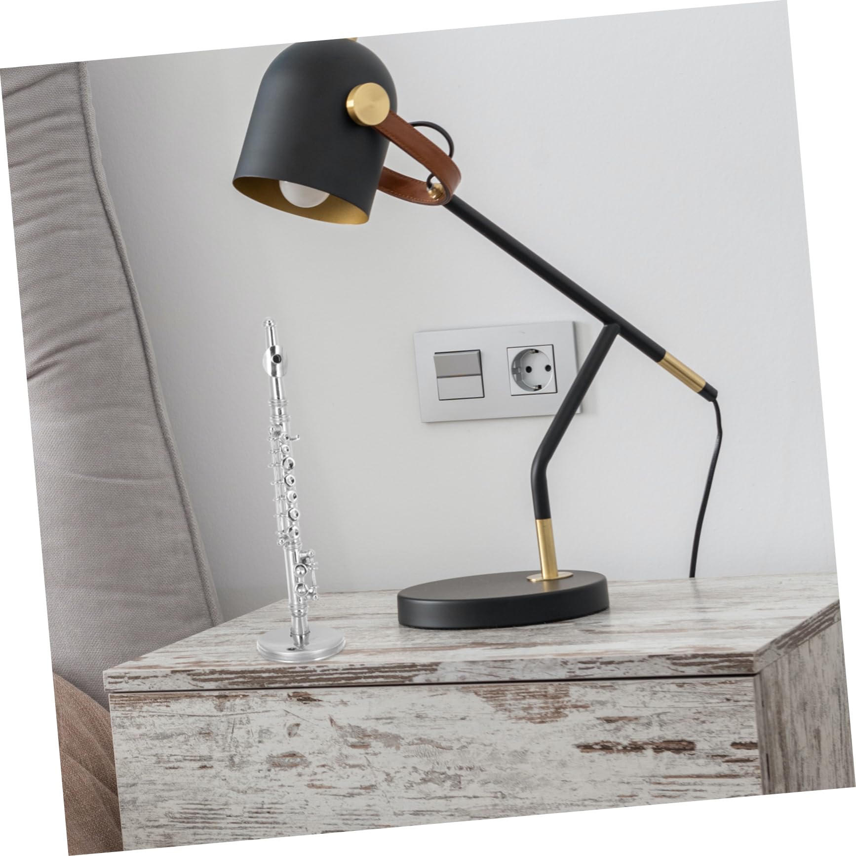 Modelo Mini de Flauta en Cobre con Caja de Almacenamiento y Soporte, Decoración Artística para Escritorios y Mesas en Casa