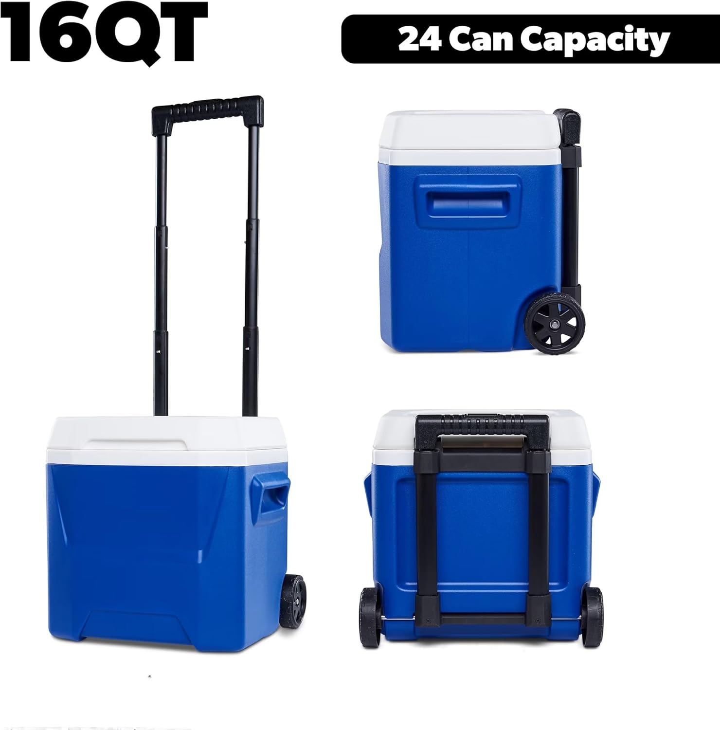 16-Quart Hard-Sided Roller Cooler, Rolling Ice Chest with Telescoping Handle, Smooth-Rolling Wheels, for Road Trips and Outdoor Adventures