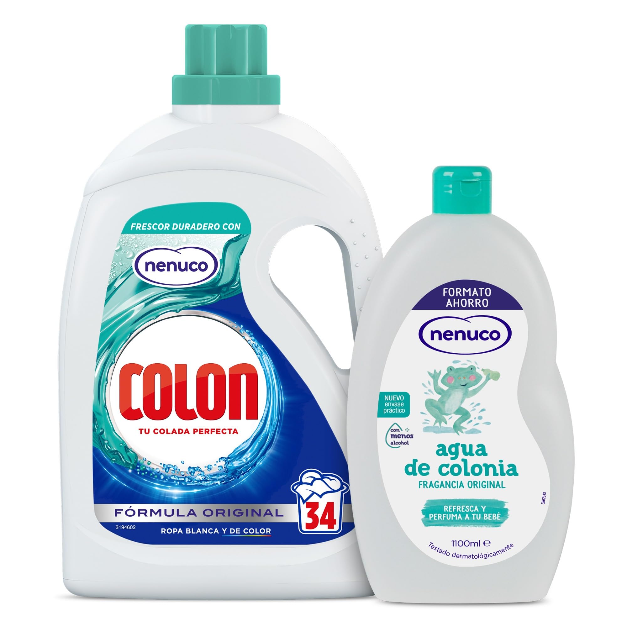 Nenuco Agua de Colonia, Fragancia Original, con Menos Alcohol, Formato Ahorro 1100 ml + Colon Detergente Gel, Azul, 34 Lavados