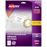 Avery Flexible Printable Name Tags, 2-1/3" x 3-3/8", White with Gold Border, 120 Removable Name Badges (08720) – view 1