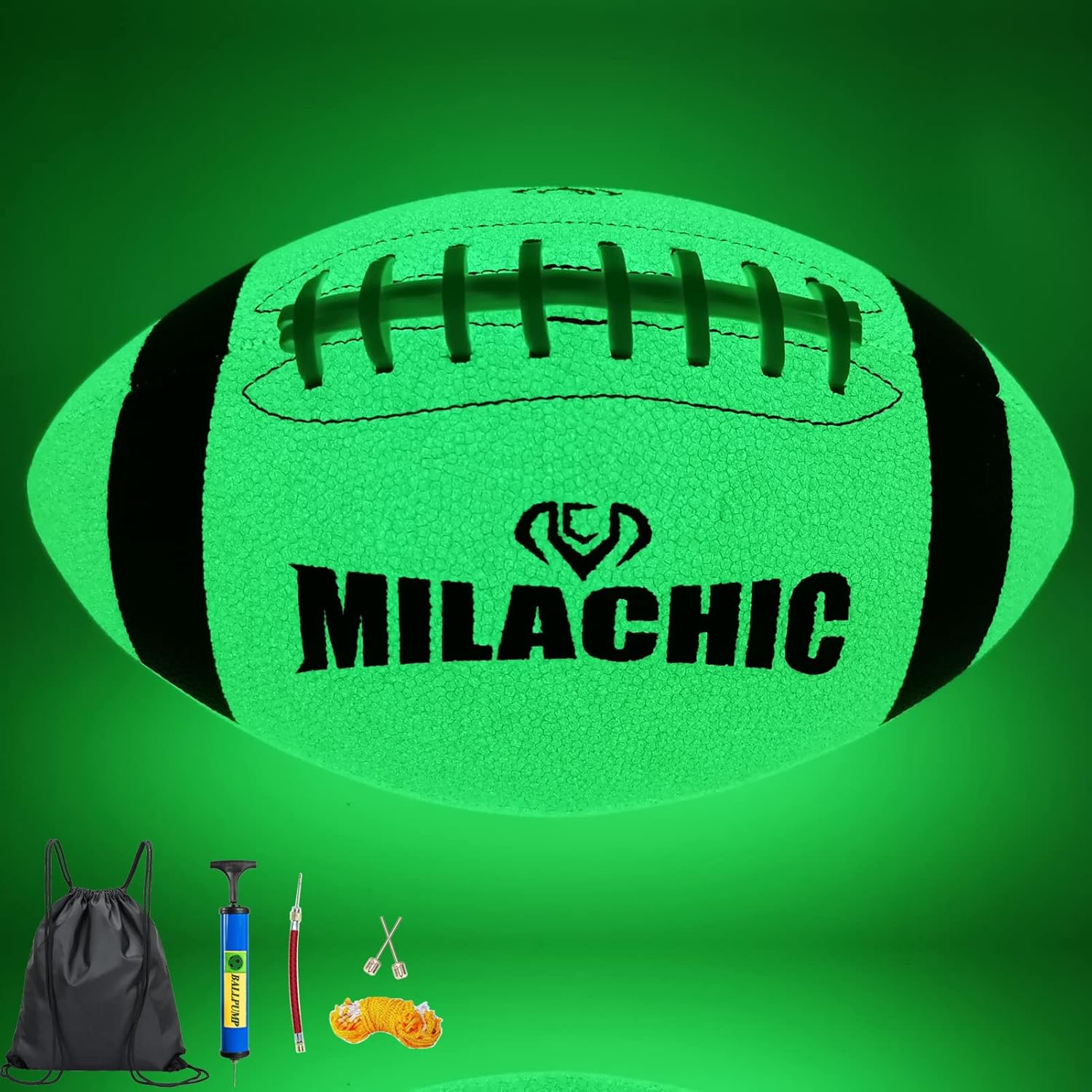 Glow in The Dark Football Size 9 & Youth Size 6, Luminous Glowing Footballs Super Grip Composite Leather Football Balls with Pump and Ball Carry Bag