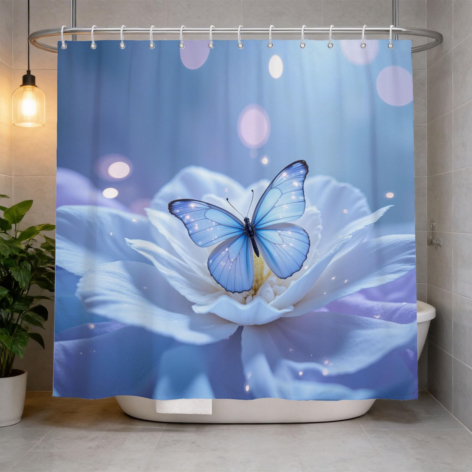 Hongduo 3D Butterfly Shower Curtain for Stalls Bathtubs Dream Floral Bathroom Decor Shower Curtain Set Polyester Fabric Waterproof 180x180cm/71X71 Inch with Hooks
