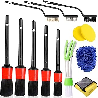 Detailing Brush Set, 13Pcs Auto Detailing Brush Automotive Car Detail Brushes for Auto Detailing Cleaning Car Motorcycle Interior Exterior Air Vents Leather Trim Seats Wheels Air Conditioner, Red