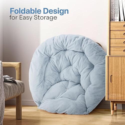 Miniatura 5 de Juego de 2 sillas plegables de luna de gran tamaño, sillas redondas grandes de piel sintética, juego de 2 con reposapiés plegable para adolescentes