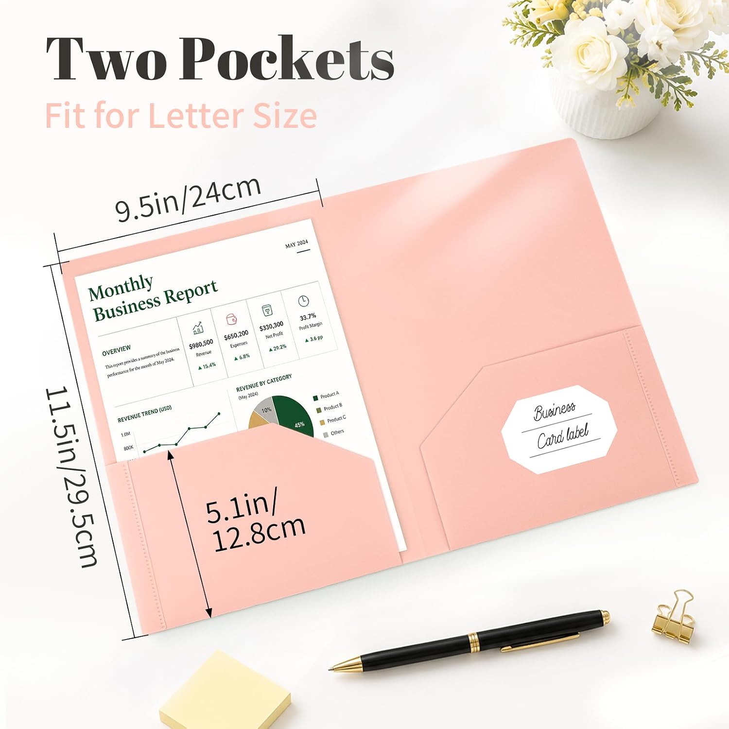 2 Pocket Plastic Folders, 4 Pack, Durable Letter Size File Folders with Business Card Slot, Heavy Duty Plastic Folders for School Office, (Assorted Colors) image 2
